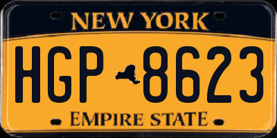 NY license plate HGP8623