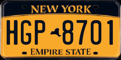 NY license plate HGP8701