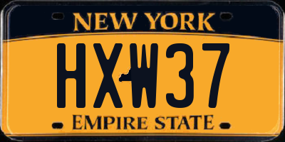 NY license plate HXW37