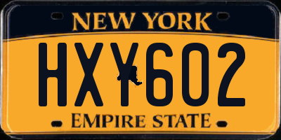 NY license plate HXY602