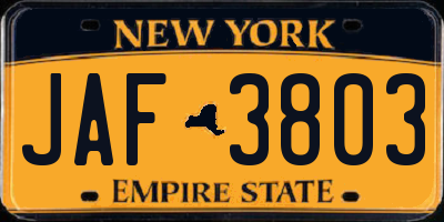 NY license plate JAF3803