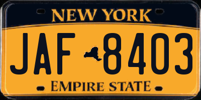 NY license plate JAF8403