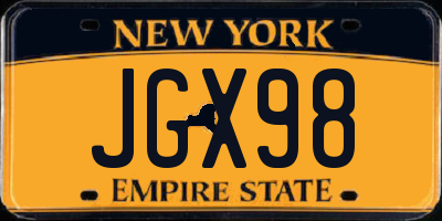 NY license plate JGX98