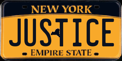 NY license plate JUSTICE