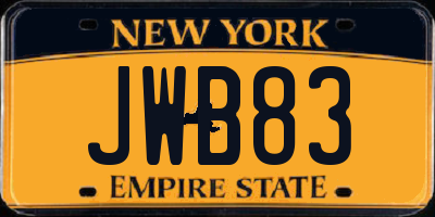 NY license plate JWB83