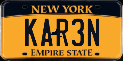 NY license plate KAR3N