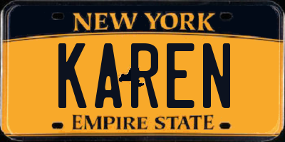 NY license plate KAREN