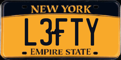 NY license plate L3FTY