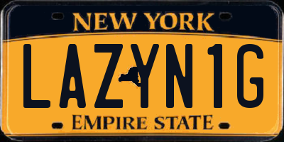 NY license plate LAZYN1G