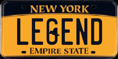 NY license plate LEGEND