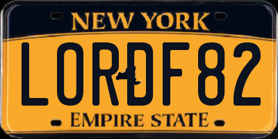 NY license plate LORDF82