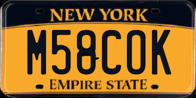 NY license plate M58COK