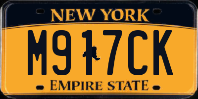 NY license plate M917CK