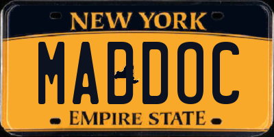 NY license plate MADDOC