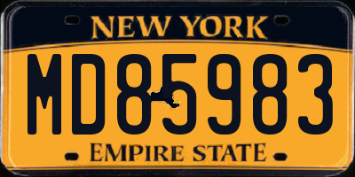 NY license plate MD85983