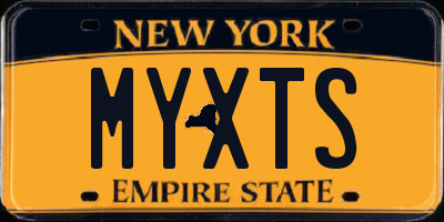 NY license plate MYXTS