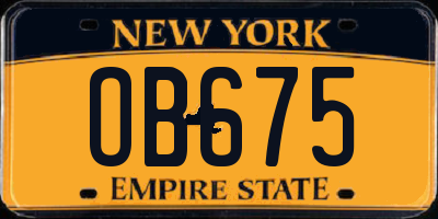 NY license plate OB675