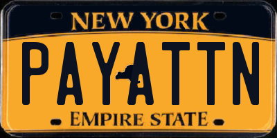 NY license plate PAYATTN