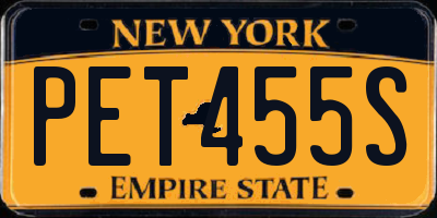 NY license plate PET455S