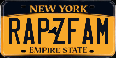 NY license plate RAPZFAM