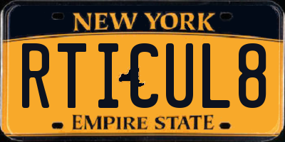 NY license plate RTICUL8