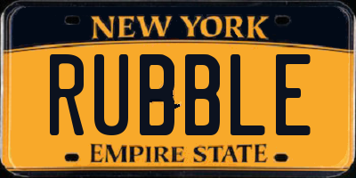 NY license plate RUBBLE