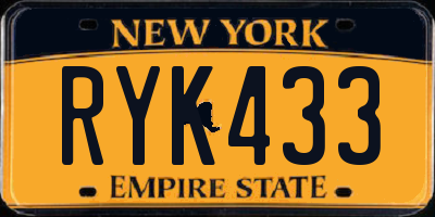 NY license plate RYK433