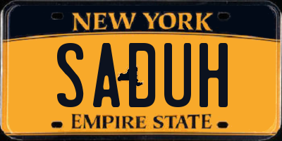 NY license plate SADUH