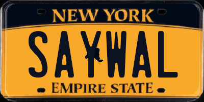 NY license plate SAYWAL