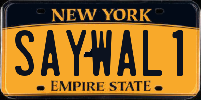 NY license plate SAYWAL1