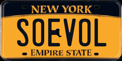 NY license plate SOEVOL