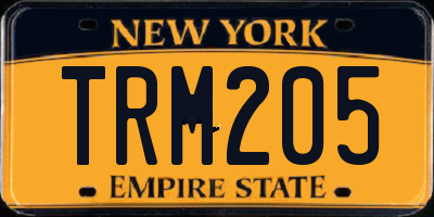 NY license plate TRM205