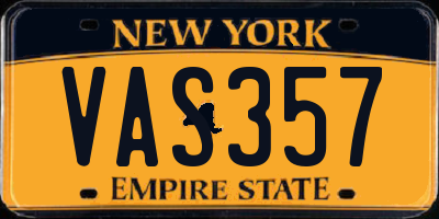 NY license plate VAS357