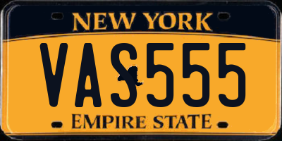 NY license plate VAS555