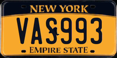 NY license plate VAS993