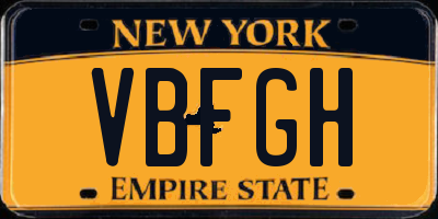 NY license plate VBFGH