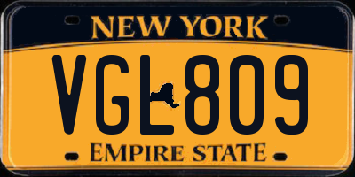 NY license plate VGL809