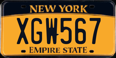 NY license plate XGW567