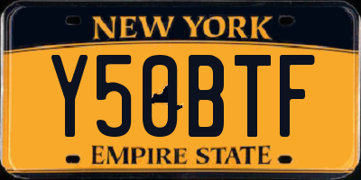 NY license plate Y50BTF