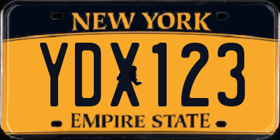 NY license plate YDX123