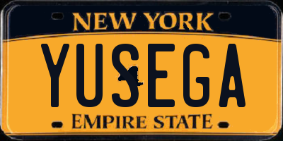 NY license plate YUSEGA