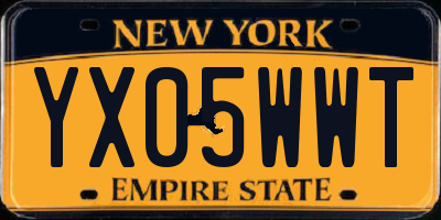 NY license plate YX05WWT