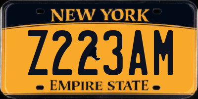 NY license plate Z223AM