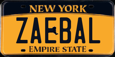 NY license plate ZAEBAL