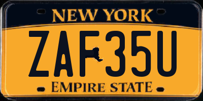 NY license plate ZAF35U