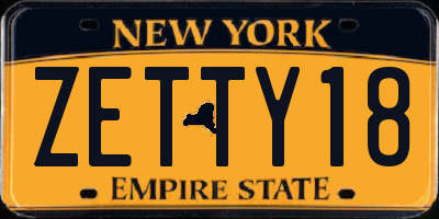 NY license plate ZETTY18