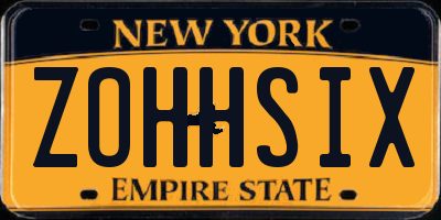 NY license plate ZOHHSIX