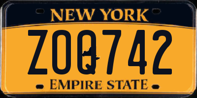 NY license plate ZOQ742