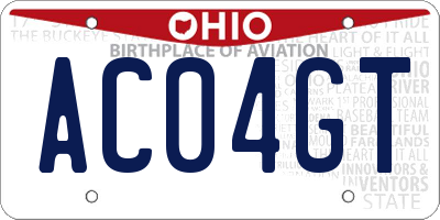 OH license plate AC04GT