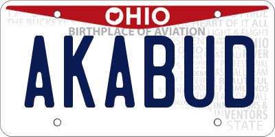 OH license plate AKABUD